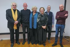 Prijatelji in sodelujoči v dokumentarnem filmu: Marko Mušič, Marko Arnež, dr. Nelida Nemec, Jadranka Šumi, scenarist dr. Andrej Doblehar in režiser Božo Grlj / Foto: Igor Kavčič