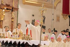 Nadškof msgr. Stanislav Zore je v nedeljo prvič maševal kot ljubljanski nadškof in metropolit ljubljanske cerkvene pokrajine, h kateri sodita tudi škofiji Koper in Novo mesto. / Foto: Tina Dokl / Foto: 